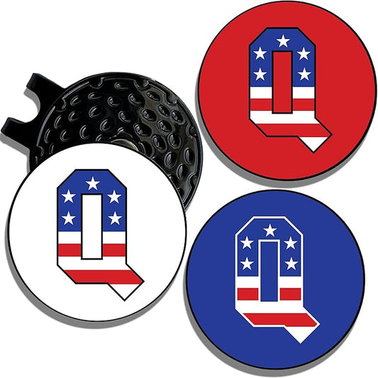 Wolf Golf Towels Golf Ball Marker Hat Clip | USA Monogram | 1 Magnetic Clip + 3 Ball Markers | Patriotic Golf Accessories for Men & Women