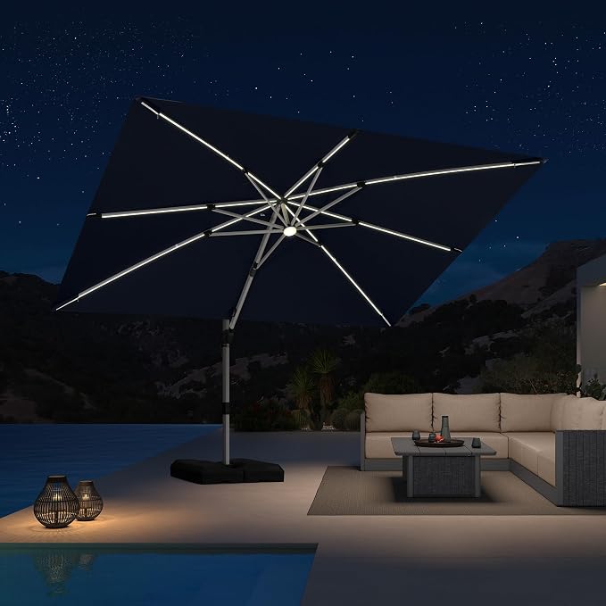PURPLE LEAF Cantilever Umbrella 9' X 12' Solar LED Light Patio, Support to - Image 2