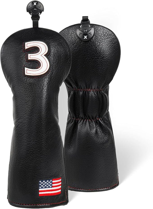 Golf Head Covers, American Flag Patriotism Golf Club Cover for Woods and Driver, Fairway, Hybrid - Premium Leather Golf Club Head Covers with Interchangeable Tags
