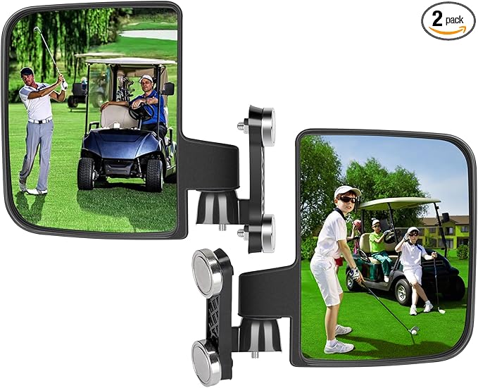 No Drilling Golf Cart Side Mirrors for EZGO Club Car Yamaha, Strong Magnetic HD Shatterproof Side View Golf Cart Mirrors, 2 Pack