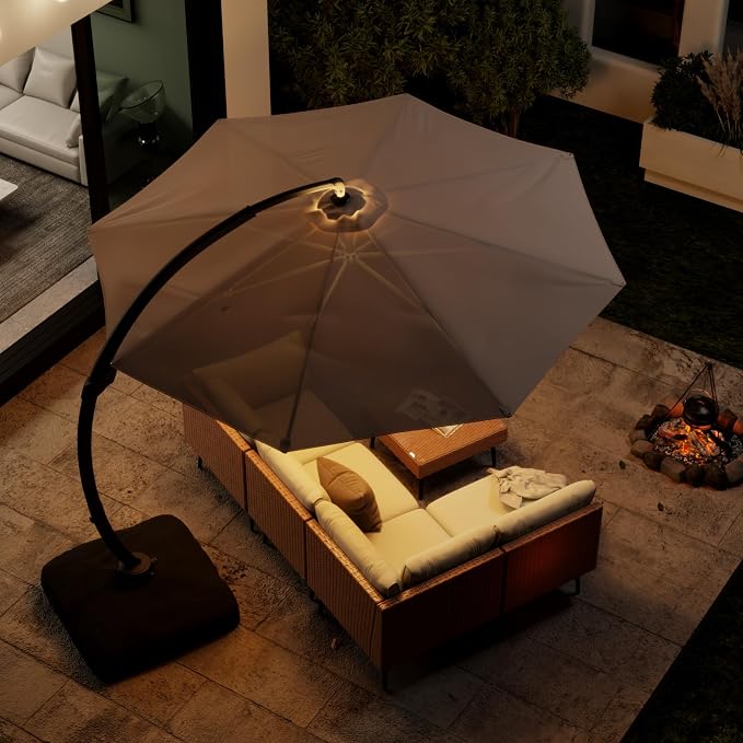 11FT Solar Powered LED Light Cantilever Patio Umbrella - Image 5