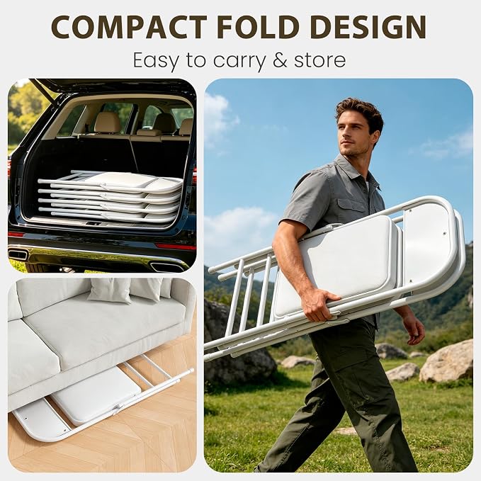 2 Pack Padded Folding Chairs, Portable Metal Foldable Chairs - Image 6