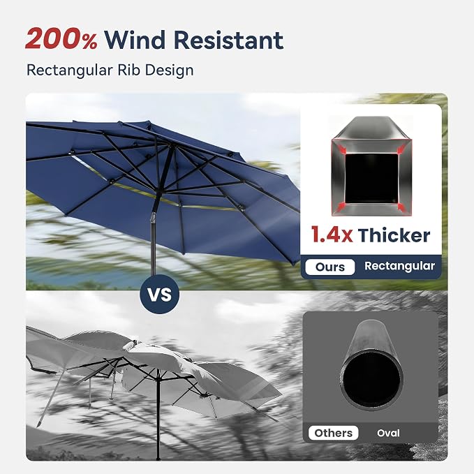 PHI VILLA 10ft Outdoor Patio Umbrellas, 3 Tier Vented Table Umbrella, 1.5" Pole - Image 5