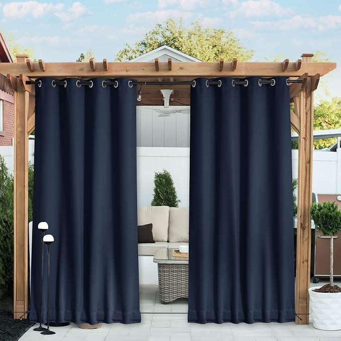 NICETOWN 2 Panels Thermal Outdoor Curtains Windproof W52xL72 Navy Blue | by NICETOWN