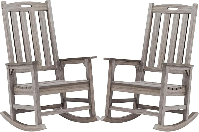 Outdoor Rocking Chair Set of 2, Oversized Porch Rocker | Weather Resistant by PsilvamGardenFurniture