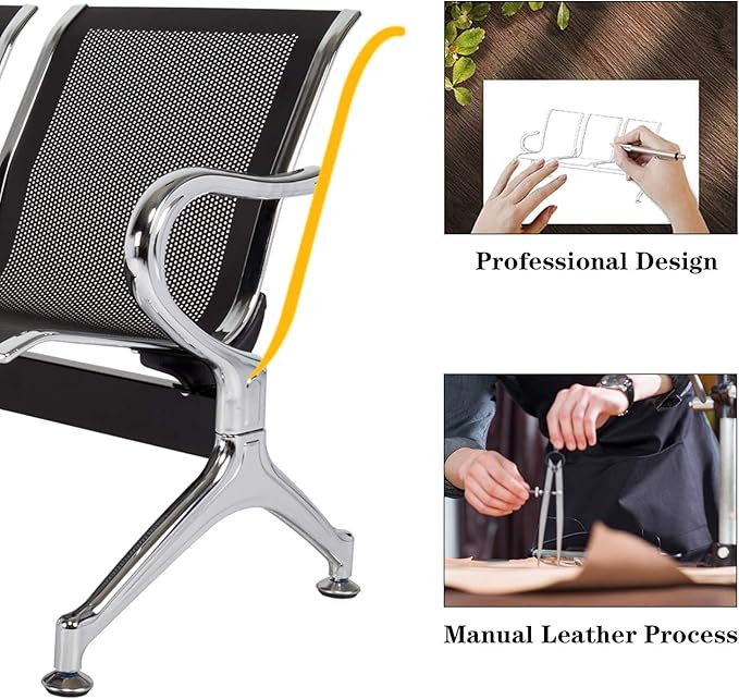 2-Seat Waiting Room Chairs - Waiting Room Bench with Arms Airport Reception Bench Guest Reception Chairs Lobby Bench Waiting Area for Airport Market Bank Hospital School Barbersho, Black