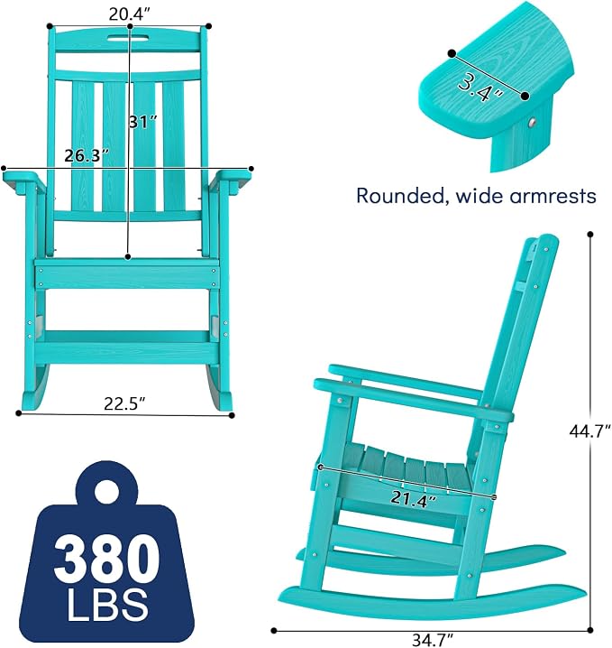 Oversized HDPE Outdoor Rocking Chair Set of 2, All-Weather, Aruba | Heavy Duty - Image 2