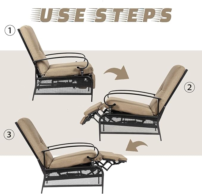 Incbruce Outdoor Lounge Chair Set of 2 Patio Furniture Adjustable Recliner - Image 6