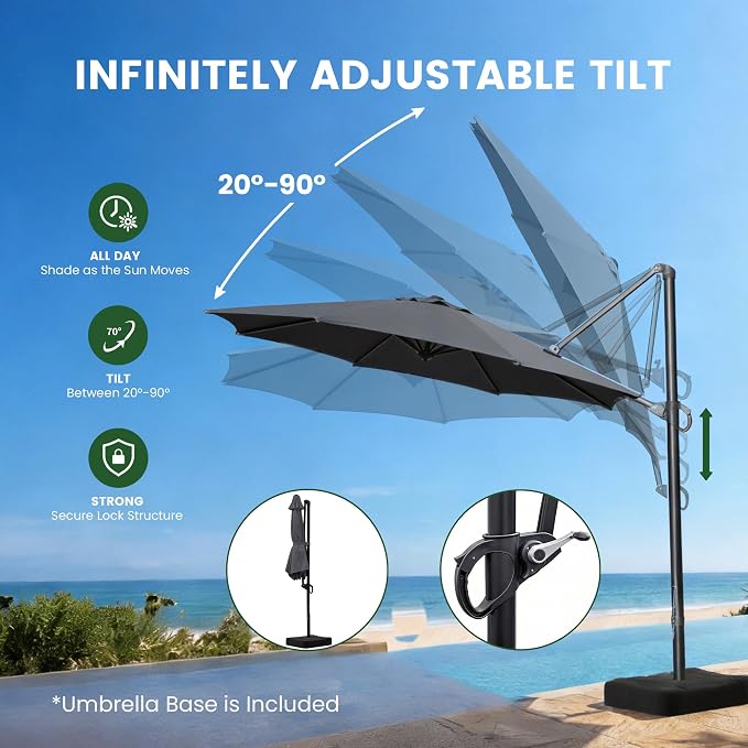 10ft Patio Umbrella with Base Included, Large Cantilever Outdoor Umbrella with - Image 6
