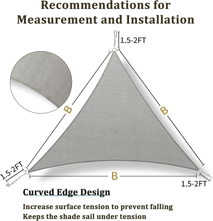 Shade&Beyond Custom Sun Shade Sail 8'x9'x12' Triangle Sun Sail Shades Patio UV - Image 5