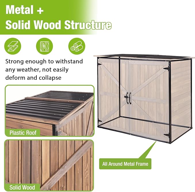GUTINNEEN Weatherproof Outdoor Trash Can Shed, Outdoor Storage Shed - Image 2