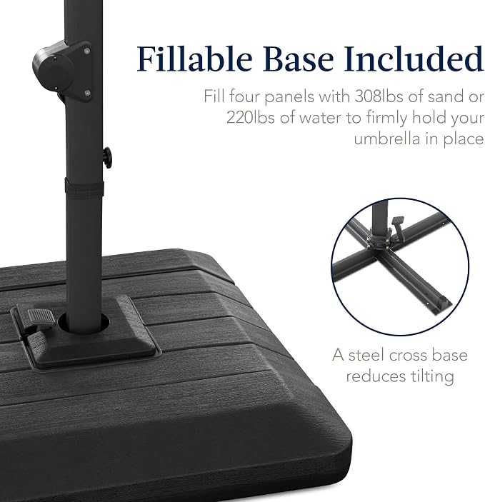Best Choice Products 9x12ft LED Cantilever Patio Umbrella w/Base Included & - Image 3