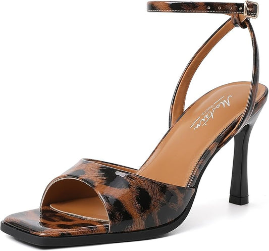 Mostrin Strappy Heels for Women Square Open Toe Lace Up Heeled Sandals Ankle Strap Sexy Stiletto High Heels for Party, Prom, Dating, Wedding