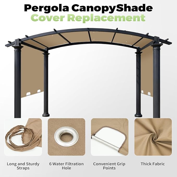 85x208 in Pergola Shade Cover for L-PG080PST Pergola | Khaki, Cover Only - Image 6