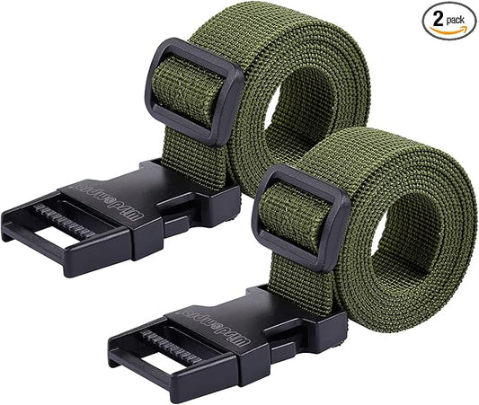 Wisdompro Luggage Strap, 2 Pack Heavy Duty Utility Straps with Quick Release Buckle, Adjustable Nylon Strap for Backpacking, Sleeping Bag Compression, Camping, Hiking - 48 inch, Army Green