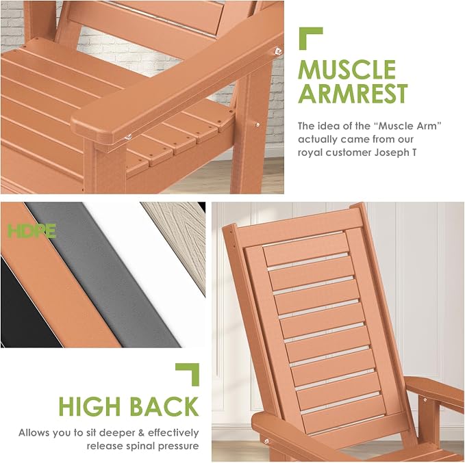 GREENVINES Outdoor Rocking Chairs Set, 2 Rockers w/ 1 Side Table, Teak | - Image 7