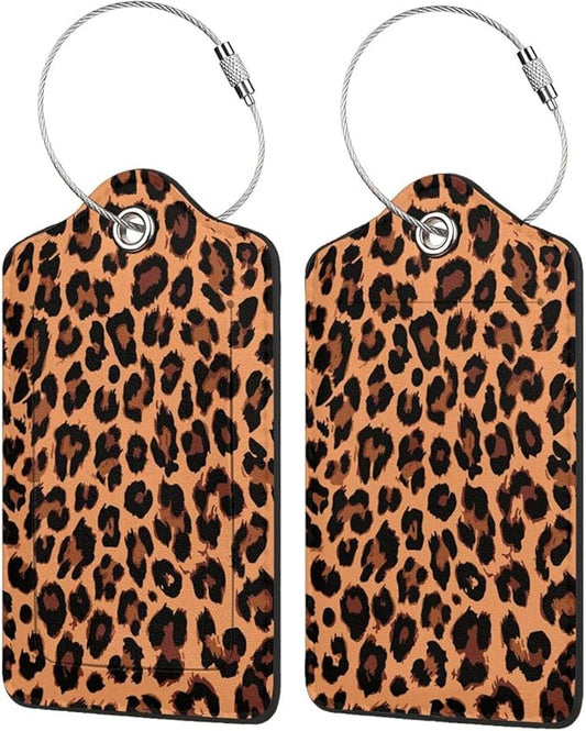 TSA Approved Luggage Tags for Suitcases Cheetah Leopard 2 Pack Funny Leather Carnival Cruise Airport Cute Travel Name Tags Golf Bag tag Ships Essentials Privacy Cover ID Label for Women Men