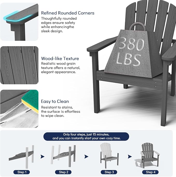 Stackable Adirondack Chairs Set of 2, Compact HDPE - Image 6