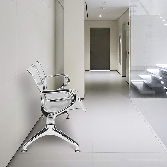 Kinfant Waiting Room Chair Bench - Guest Reception Chairs for Airport Hospital Bank Salon Barber Hall Room Conference (2-seat, Silver-Mesh)