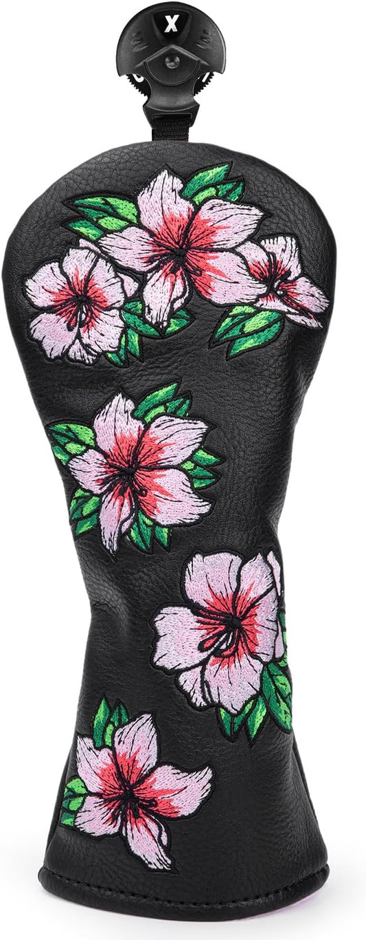 Golf Headcovers Embroidery Driver Cover Fariway Wood Headcover Hybrid Head Covers Leather Golf Club Covers for Most Brand,Black