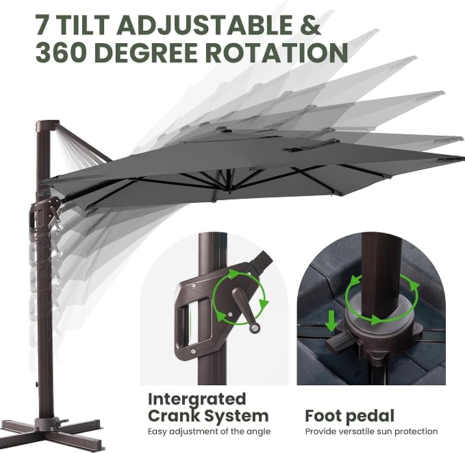 9' X 12' Cantilever Patio Umbrella Rectangular Outdoor Umbrellas | Heavy Duty - Image 4