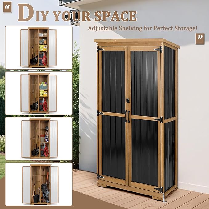Outdoor Storage Cabinet, Wood & Metal Storage Shed - Image 5