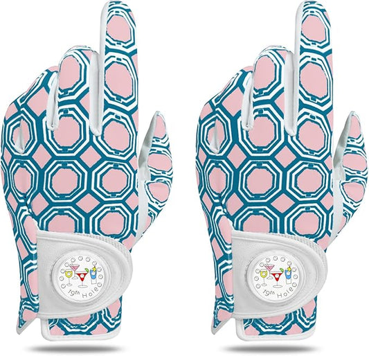 Golf Gloves Women with Ball Marker 2 Pack, Right Handed Golfer Left Hand, Ladies Breathable Soft All Weather Grip Glove Fit Size Small Medium Large XL