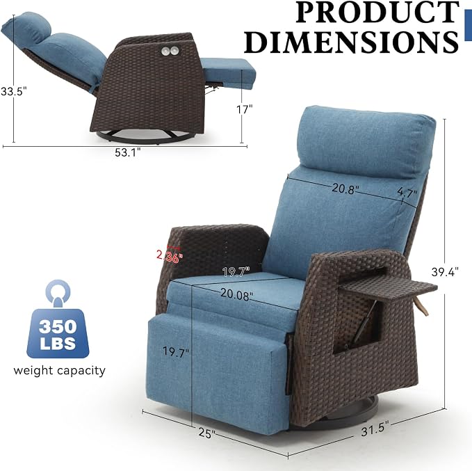 Outdoor Swivel Recliner Chair, Adjustable Rattan Patio Recliners | Independent - Image 2