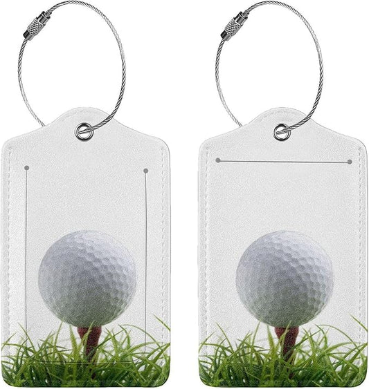 2 Pcs Golf Luggage Tag for Suitcase, Steel Loop with Privacy Cover ID Label, Golfballs Cool Birthday Gifts for Golfers Women Men Sport