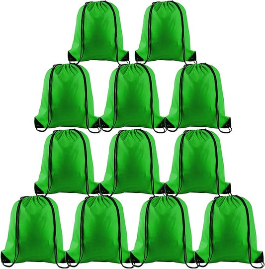 KUUQA 12 Pcs Drawstring Backpack Bags String Backpack Bulk Sport Gym Sack Bags for Traveling and Storage (Dark Green)