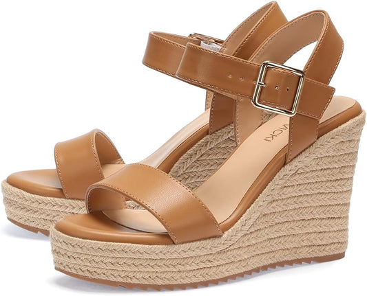 VICKI·VICKI Wedges for Women Platform Sandals Wedge Heels for Sandals Comfortable Summer Espadrille Shoes Ankle Strap&Open Toe