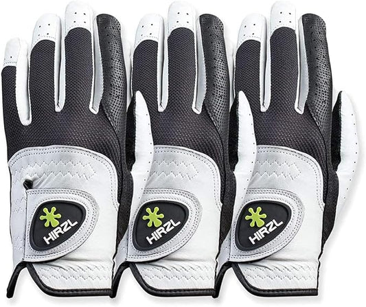 HIRZL Trust Control 2.0 Golf Gloves, All Weather Mens Golf Glove, White/Black, Kangaroo Leather Palm, Cabretta Leather Backhand, Trusted by Pro’s, Sweat Free, Ultimate Grip
