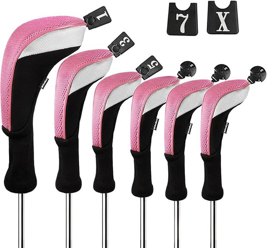 Andux 6pcs/Set Golf Club Head Covers Woods Drivers Fairway Hybrid Set Long Neck (3 Hybrid + 3 Woods)