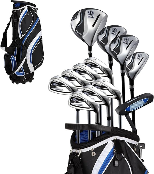 Precise S7 Men’s 18-Piece Golf Set – Titanium Driver, Woods, Hybrid, 5-SW Irons, Putter, Stand Bag, 4 Headcovers and Cover – RH