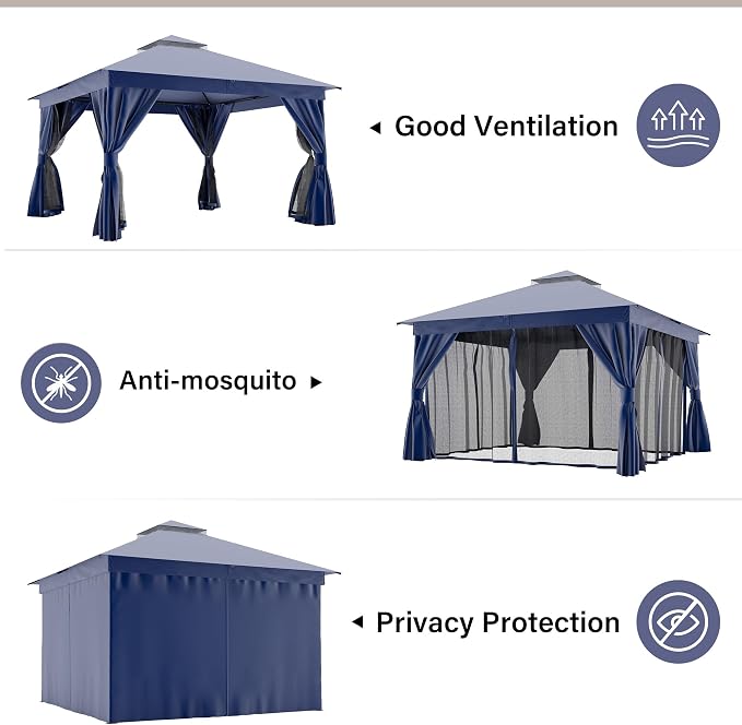 12'x12' Outdoor Gazebo, Heavy Duty Metal Frame Patio Canopy - Image 5