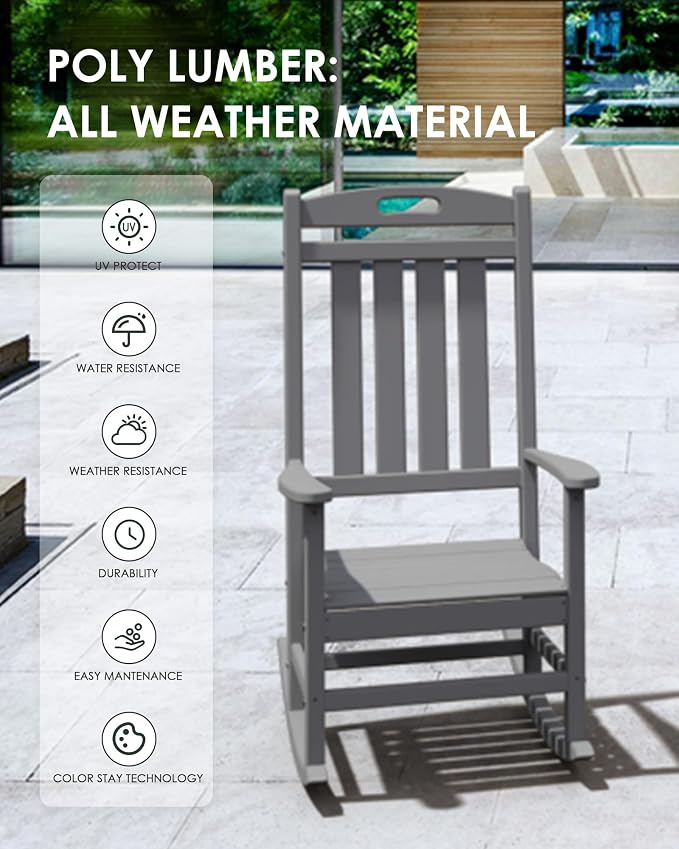 Outdoor Rocking Chair Set of 2, High Back Plastic Patio Rocking Chairs - Image 6