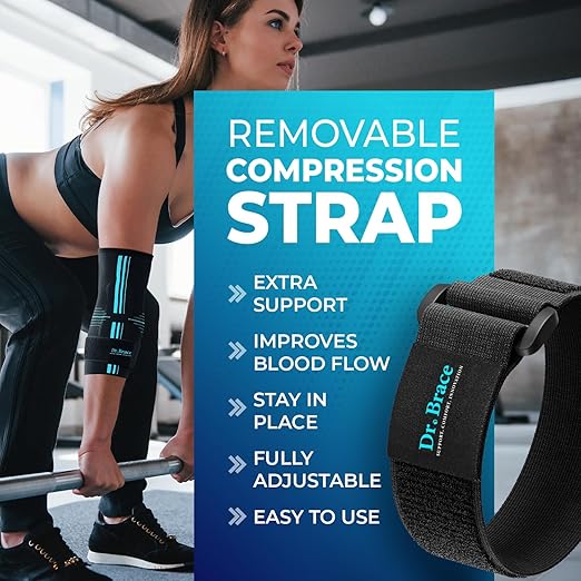 DR. BRACE® Elite Elbow Brace Support, Breathable Elbow Compression Sleeve with Gel Pad for Golfer's, Tennis Elbow & Tendonitis Treatment & Pain Relief 2024 (Black-Blue, X-Large)