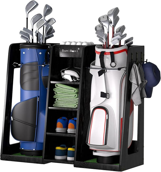 Wooden Golf Storage Organizer for Garage, Premium Golf Bag Holder Rack for Golfing Accessories, Great Gift for Golfers,Husband, Dad