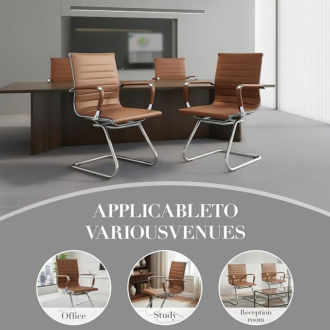 CIMOTA Waiting Room Chairs Leather Office Guest Chair Mid Back Reception Chairs with Sled Base for Meeting/Patient/Conference Room, Coffee Set of 8