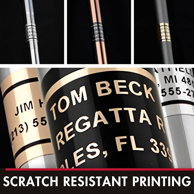 PIN HIGH 40 Personalized Golf Club Name Labels | Weatherproof, Fade Resistant, Laminated Thermal Transfer Custom ID Labels, Made in The USA, (Free Customization & Shipping), Chrome