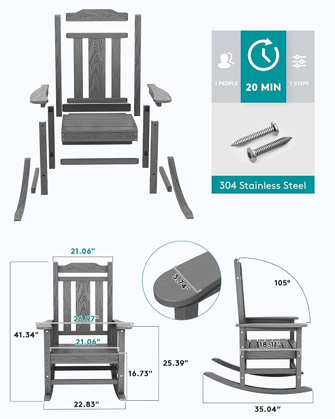 SERWALL HDPE Oversized Outdoor Rocking Chair, Patio Rocking Chair, All Weather - Image 4