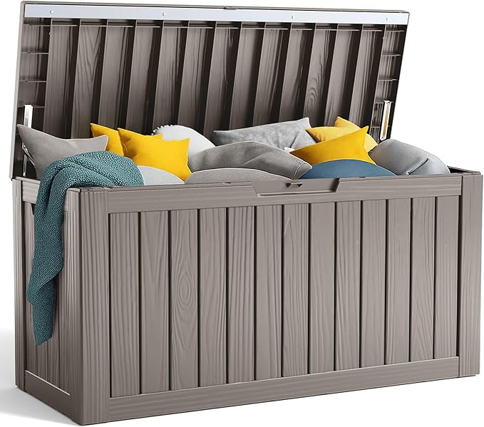 PatioZen 90 Gallon Resin Deck Box, Lockable Patio Outdoor Storage Box by OutdoorLivingPerfected
