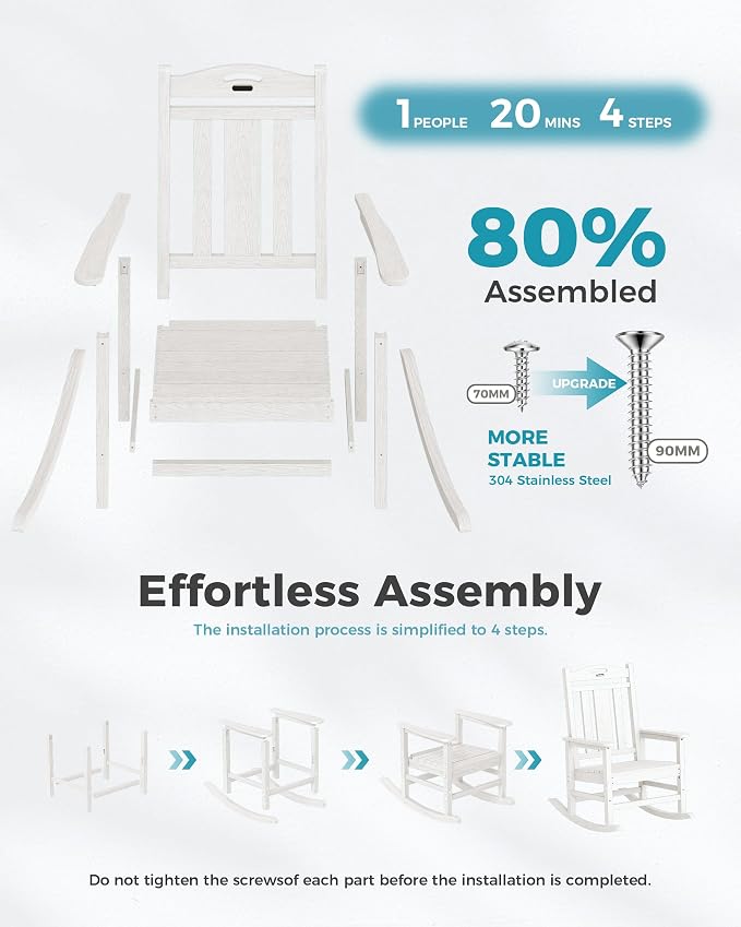 Oversized Outdoor Rocking Chairs Set of 6, 380lbs Heavy-Duty Large Patio Rocker - Image 9