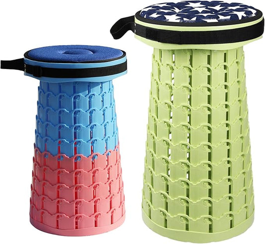 ALEVMOOM Upgraded Collapsible Stool with Thickened Cushion 18.1",600Lbs Max Weight Wider & Taller Pop Up Stool, Heavy Duty Portable Retractable Folding Chair or Travel Foot Rest for Camping & Outdoors