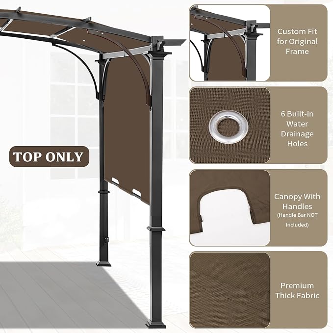 slashome 200" x 103" Pergola Replacement Canopy, Fits L-PG152PST-B, Coffee | - Image 4