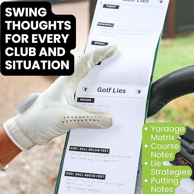 Golf Notebook – Compact Golf Journal with Vegan Leather Cover – Back Pocket Size Golf Log Book for Yardage, Stats, Practice & Course Notes (White)
