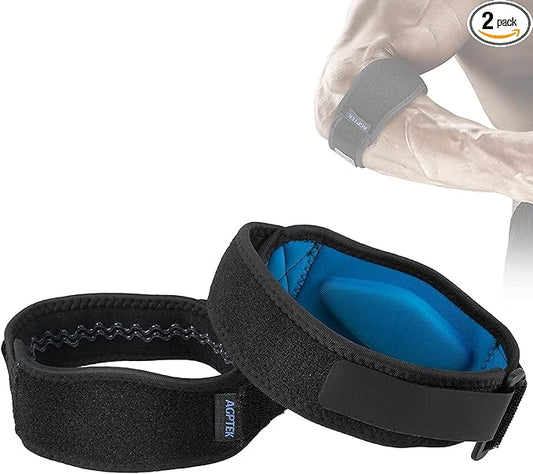 AGPTEK Elbow Brace for Tendonitis and Tennis Elbow 2 Pack, Tennis Golfers Elbow Support Arm Band Pain Relief Elbow Wrap Weightlifting Elbow Strap with Compression Pad for Men & Women