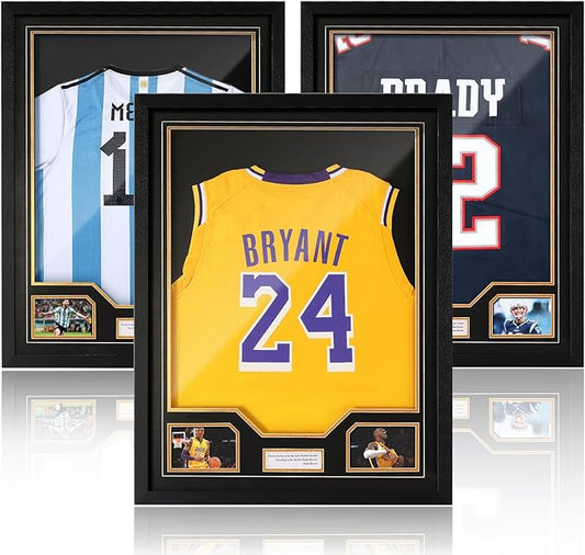 JupDec Jersey Frame Display Case 3 Pack, Large Clear Acrylic Shadow Box with UV Protection for Basketball Baseball Football Soccer Hockey Shirt, Wall Mount Wooden Showcase, Idea Gift for Sports Fans