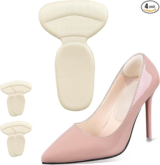 Soft Sponge Heel Protectors - Heel Grips for Comfort in High Heels – T-Shape Design – Anti Slip – Prevents Blisters - Makes Shoes Fit Better - 2 Pairs (Beige)