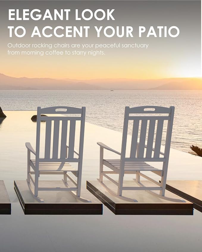 Outdoor Rocking Chair Set of 4, All-Weather Resistant Poly Lumber Rocker Chair - Image 6